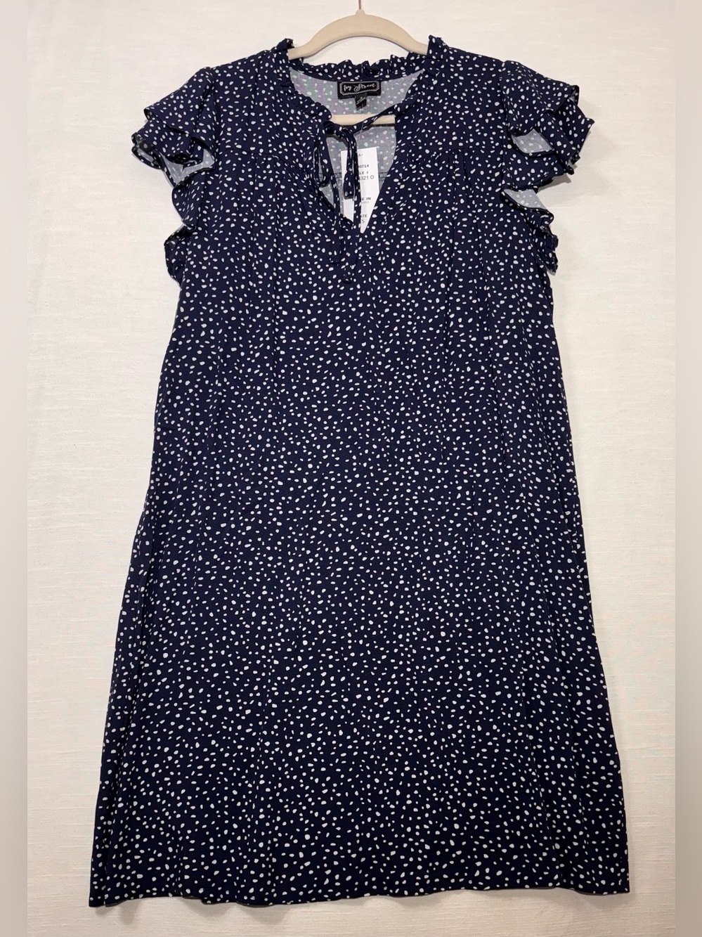 Ivy Street Navy Polka Dot Ruffle Sleeve and Collar Tie-Front Mini Dress Sz S